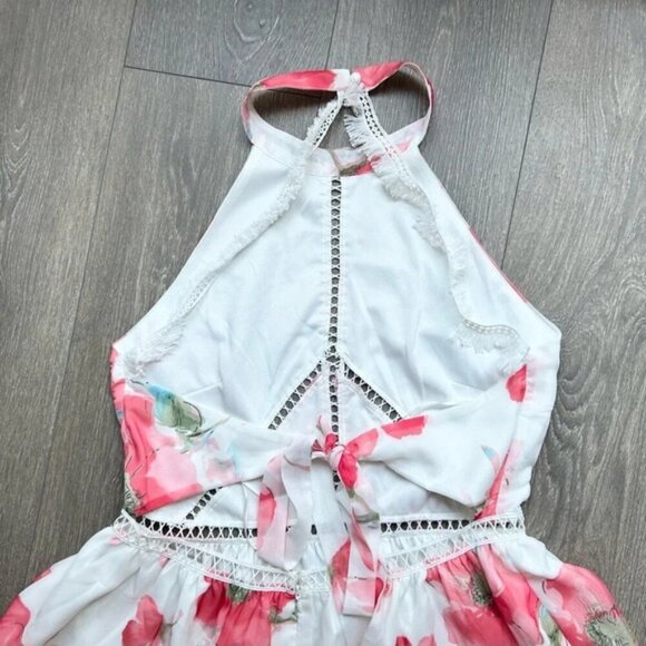 Two Sisters The Label Floral Halter Mini Dress High Neck White Pink Size Large - Picture 10 of 15